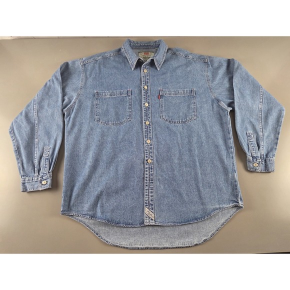 Levi's Denim Shirt XL Button Up Blue Workwear Y2K Vintage Style Cotton - Picture 2 of 6